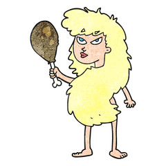 textured cartoon cavewoman with meat