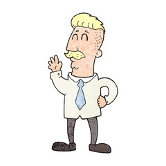 textured cartoon office man waving