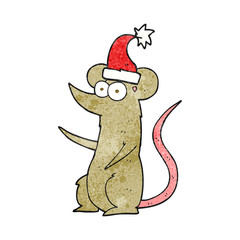 textured cartoon mouse wearing christmas hat