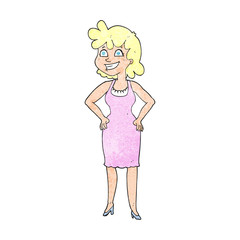 textured cartoon happy woman wearing dress