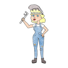 textured cartoon capable woman with wrench