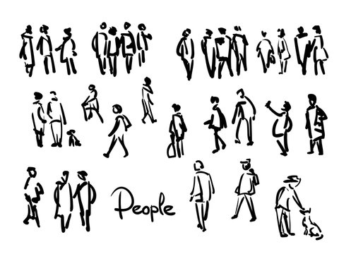 People sketch. Outline hand drawing illustration