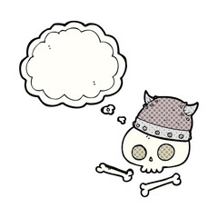 thought bubble cartoon viking helmet on skull