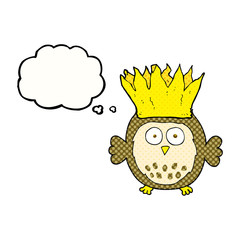 thought bubble cartoon owl wearing paper crown christmas hat