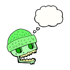 thought bubble cartoon skull wearing hat