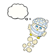 thought bubble cartoon cute little owl flying