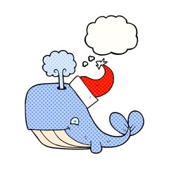 thought bubble cartoon whale wearing christmas hat