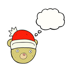 thought bubble cartoon teddy bear wearing christmas hat