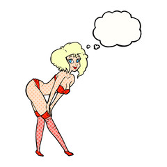 thought bubble cartoon pin up girl putting on stockings