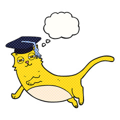 thought bubble cartoon cat with graduate cap