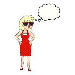 thought bubble cartoon woman wearing sunglasses