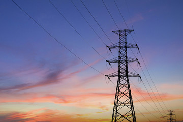 high voltage post.High-voltage tower sky background.