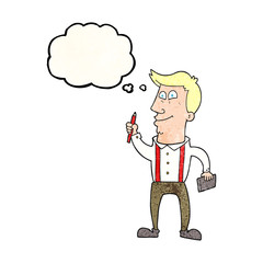 Fototapeta premium thought bubble textured cartoon man with notebook and pen