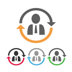 Man with arrows, company staff icon, vector eps10 illustration