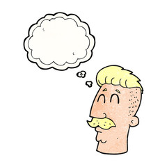 thought bubble textured cartoon man with hipster hair cut