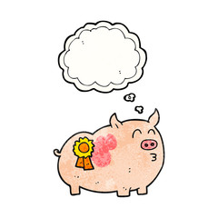 thought bubble textured cartoon prize winning pig