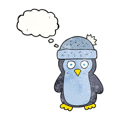 thought bubble textured cartoon penguin