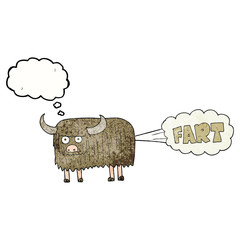 thought bubble textured cartoon hairy cow farting