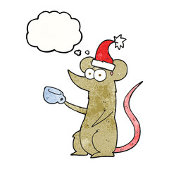 thought bubble textured cartoon mouse wearing christmas hat