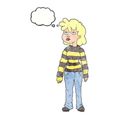 thought bubble textured cartoon woman in casual clothes