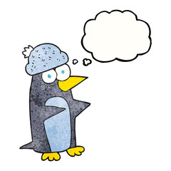 thought bubble textured cartoon penguin