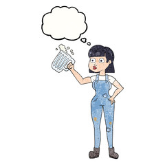 thought bubble textured cartoon woman with beer