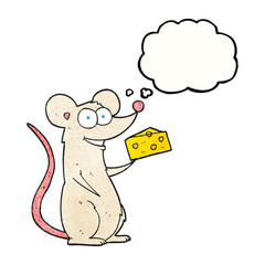 thought bubble textured cartoon mouse with cheese