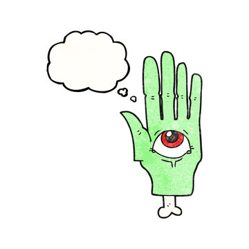 thought bubble textured cartoon spooky eye hand