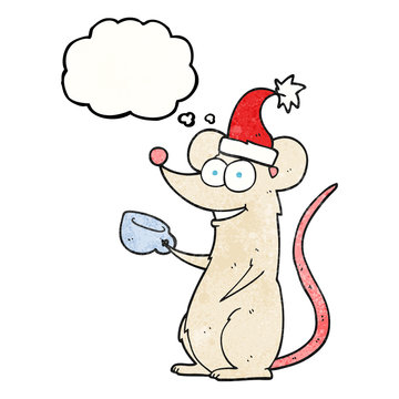 thought bubble textured cartoon mouse wearing christmas hat