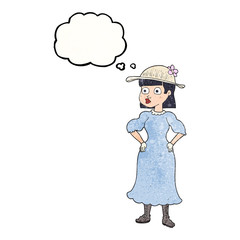 thought bubble textured cartoon woman in sensible dress