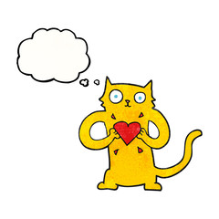 thought bubble textured cartoon cat with love heart