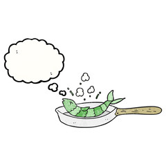 thought bubble textured cartoon frying fish