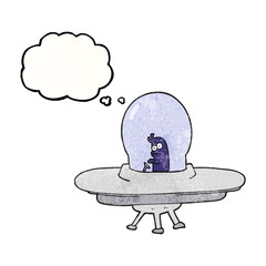 thought bubble textured cartoon flying saucer