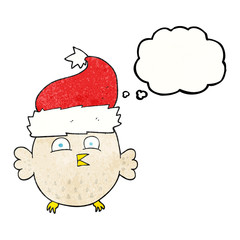 thought bubble textured cartoon owl wearing christmas hat