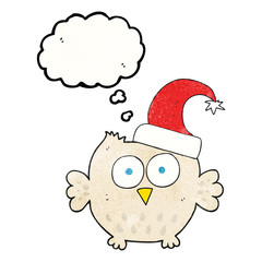 thought bubble textured cartoon little owl wearing christmas hat