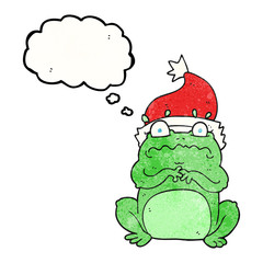 thought bubble textured cartoon frog in christmas hat
