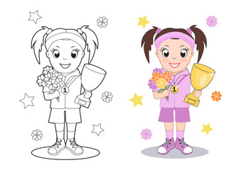 girl athlete holds the winner's Cup