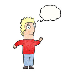 thought bubble textured cartoon man waving