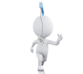 3d White business people running after money.