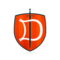 D letter on the sword and shield.