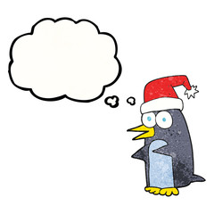 thought bubble textured cartoon christmas penguin