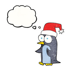thought bubble textured cartoon christmas penguin