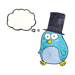 thought bubble textured cartoon bird wearing top hat