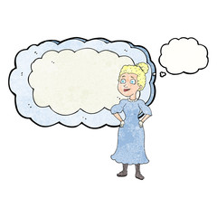 thought bubble textured cartoon victorian woman in dress