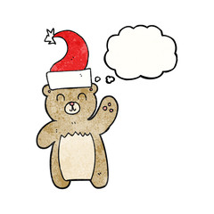 thought bubble textured cartoon teddy bear waving
