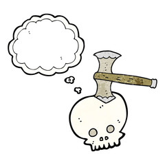 thought bubble textured cartoon axe in skull