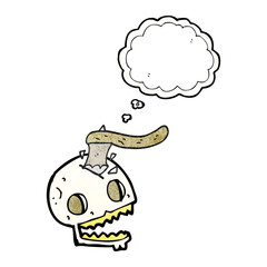 thought bubble textured cartoon axe in skull