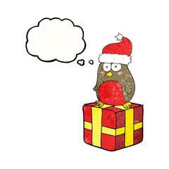 thought bubble textured cartoon robin on present