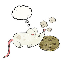 cute thought bubble textured cartoon mouse and cookie