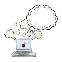thought bubble textured cartoon laptop computer with bomb symbol